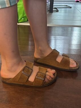Birkenstock Kids Two-Strap Suede Sandals in Brown
